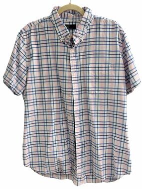 Men’s GAP Short Sleeve Button-Down Shirt - Pink, Blue, and White Plaid XL